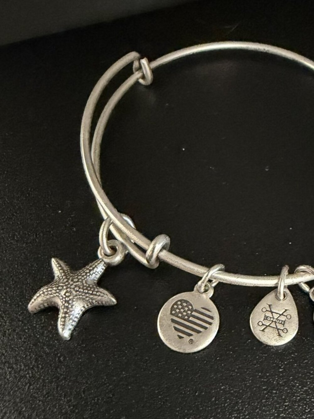 Alex And Ani Starfish American Flag Heart Silver Tone Bracelet